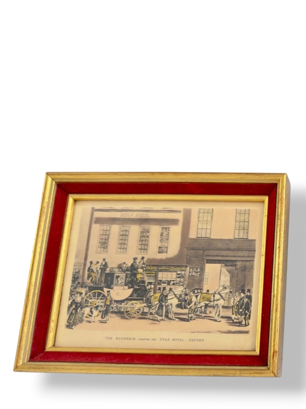 VINTAGE Antique Color Lithograph Framed Art Blenheim Leaving Star Hotel Oxford